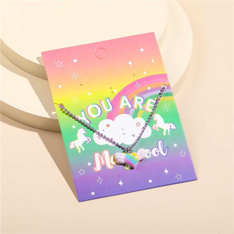 Juego de collares con colgante de animales de dibujos animados para niños, collar de resina de unicornio y dinosaurio con cadena de cuentas