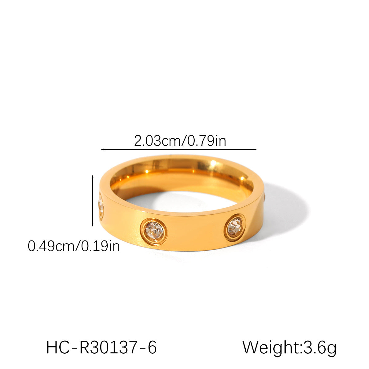Anello da donna minimalista in acciaio inossidabile placcato oro 18 carati con intarsio di strass