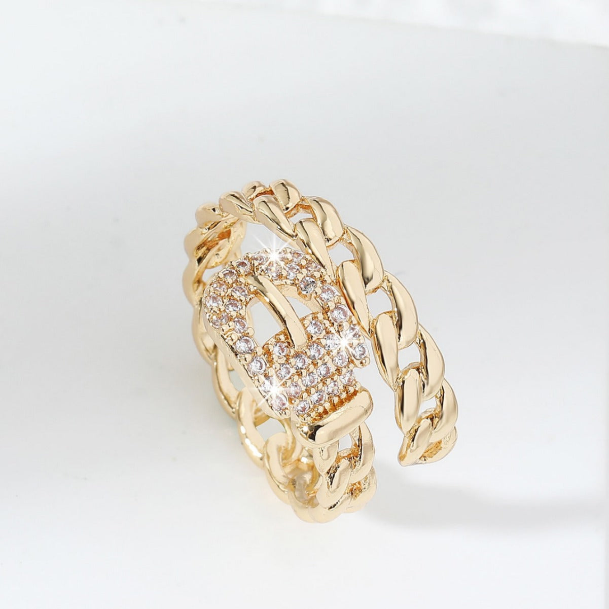Anillo Abierto Ajustable Geométrico Minimalista para Mujer de Aleación de Zinc con Incrustaciones de Circonita