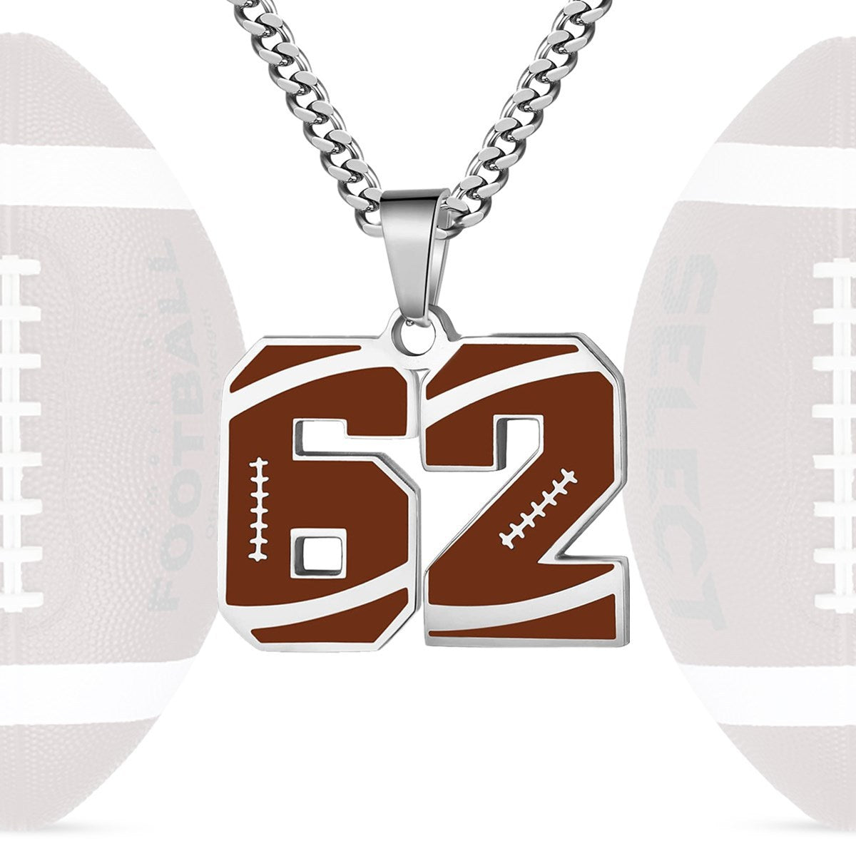 Motivational Football Number Pendant Necklace for Men in Stainless Steel with Polished Finish and Letter/Number Design