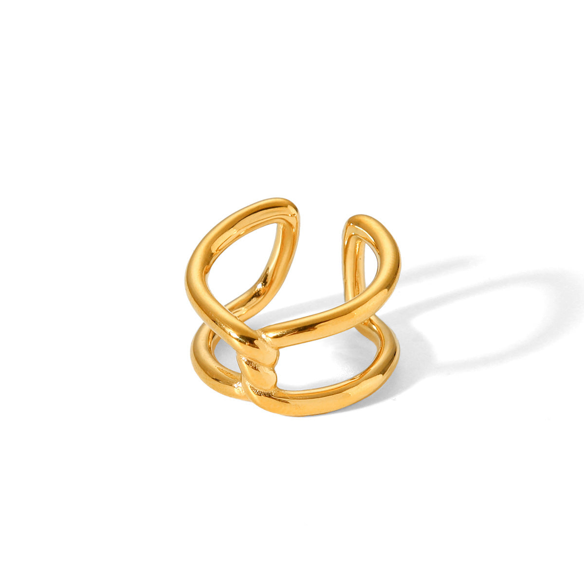Geometric Hollow Titanium Steel Ring with Gold Plating and Knot-Cross Design for Women
