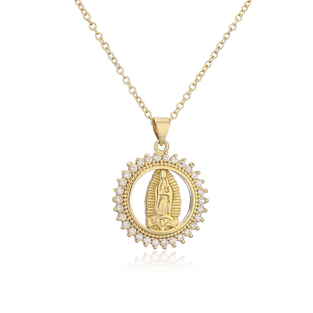 Collana Rame Geometrica Artigianale Vintage con Ciondolo Zirconi Micro-Incastonati su Catena a Maglia Ovale