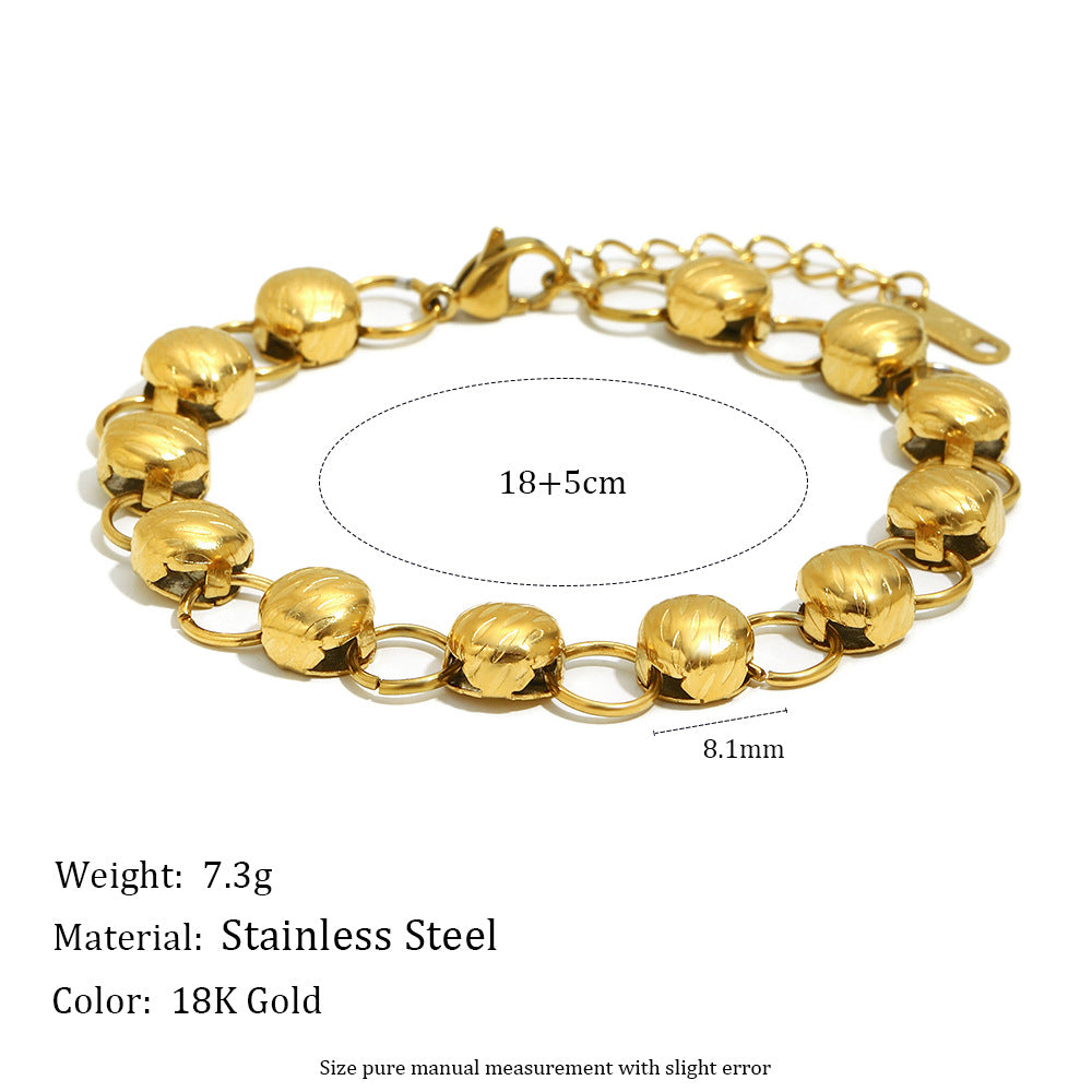 Fashionable Vintage Geometric Stainless Steel Plated 18K Gold Small Gold Bead Bracelet for Women