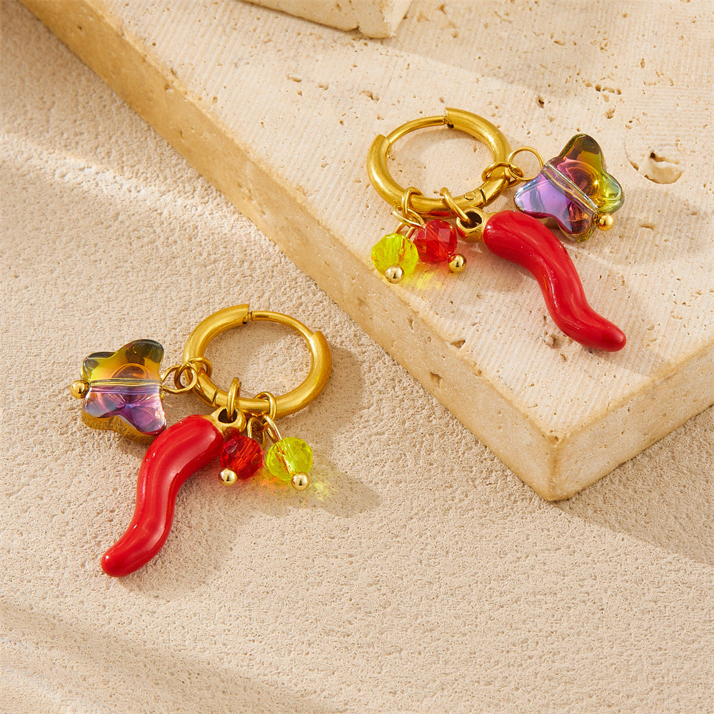 Sweet Gold Plated Stainless Steel Butterfly Round Earrings