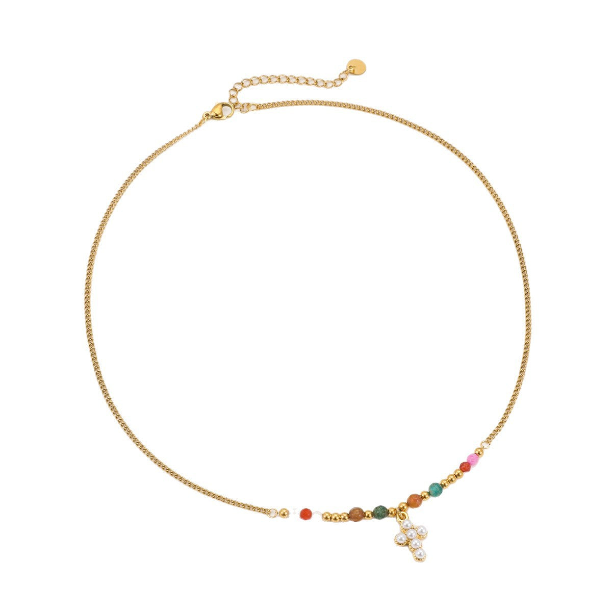 Collana con Ciondolo a Croce a Sole Geometrico Ispirata al Passato in Acciaio al Titanio con Finitura Elettroplaccata da Donna
