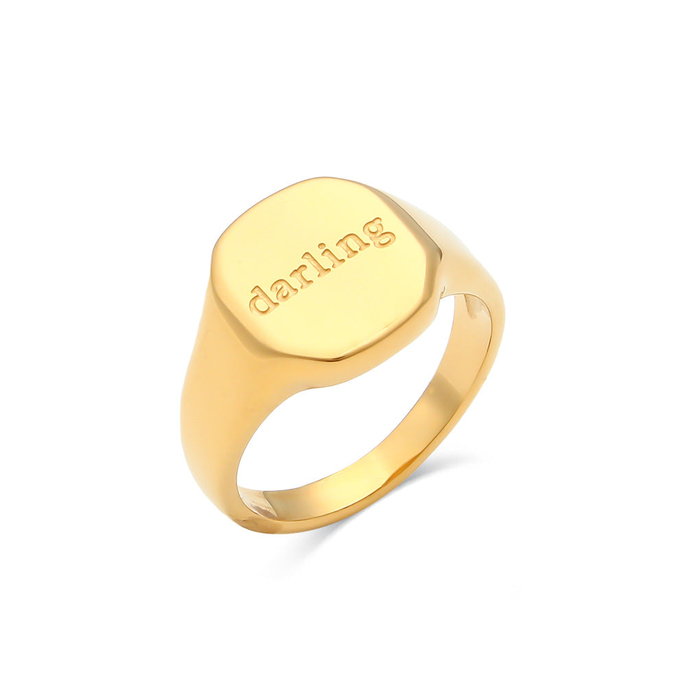 Minimalist Letter-Shaped Titanium Steel Ring with 18K Gold Plating for Women