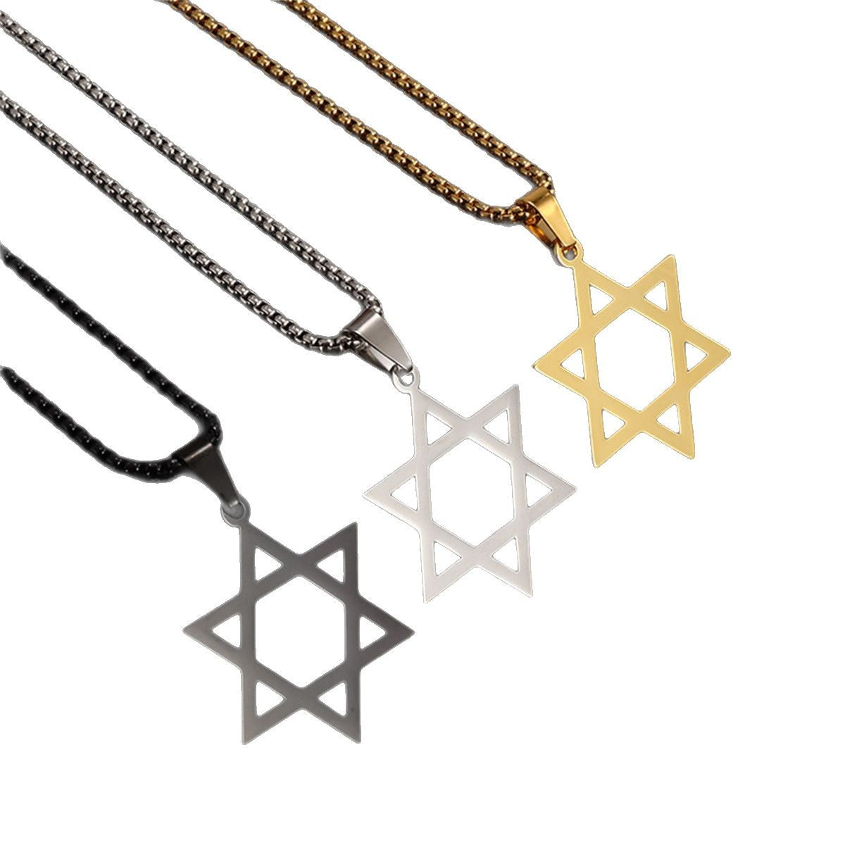 Minimalist Hexagram Pendant Necklace in Titanium Steel with Electroplated Finish on Pearl Chain for Women