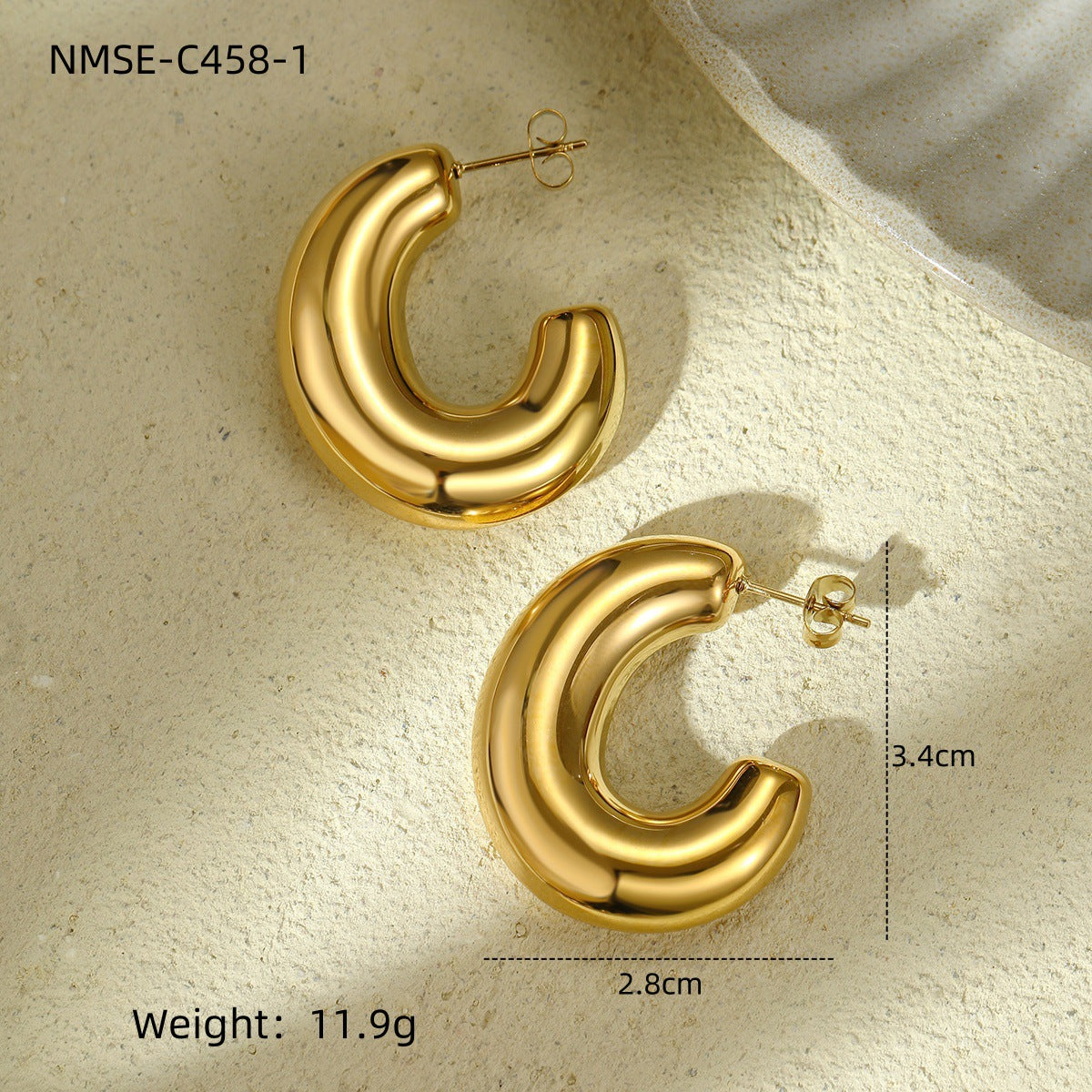 Orecchini da donna in acciaio inossidabile cavi a U in stile vintage con placcatura in oro 18 carati