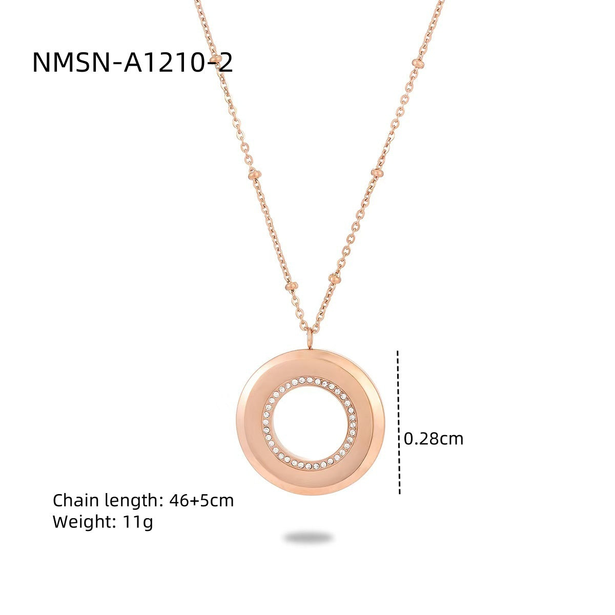 Collar minimalista geométrico redondo de acero inoxidable con chapado en oro rosa de 18 quilates para mujer con barra para dijes DIY