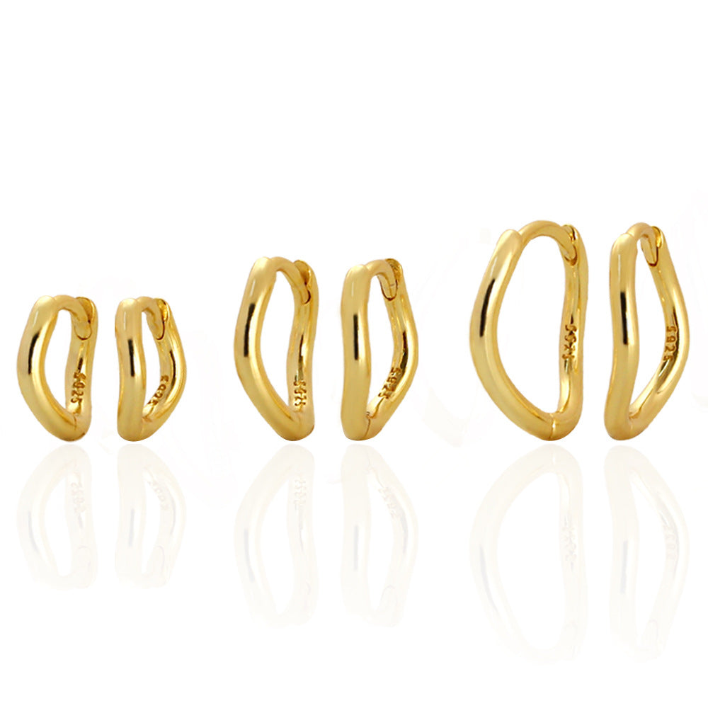 925 Sterling Silver Plated Geometric Wavy Irregular Hoop Earrings for Women