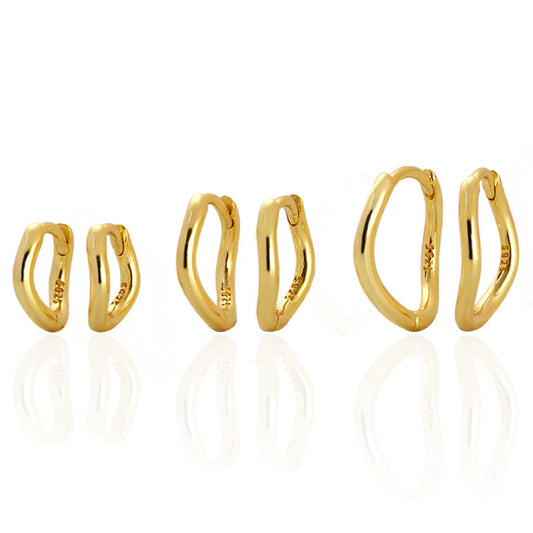 Orecchini a cerchio da donna in argento sterling 925 placcato, irregolari e geometrici a onda