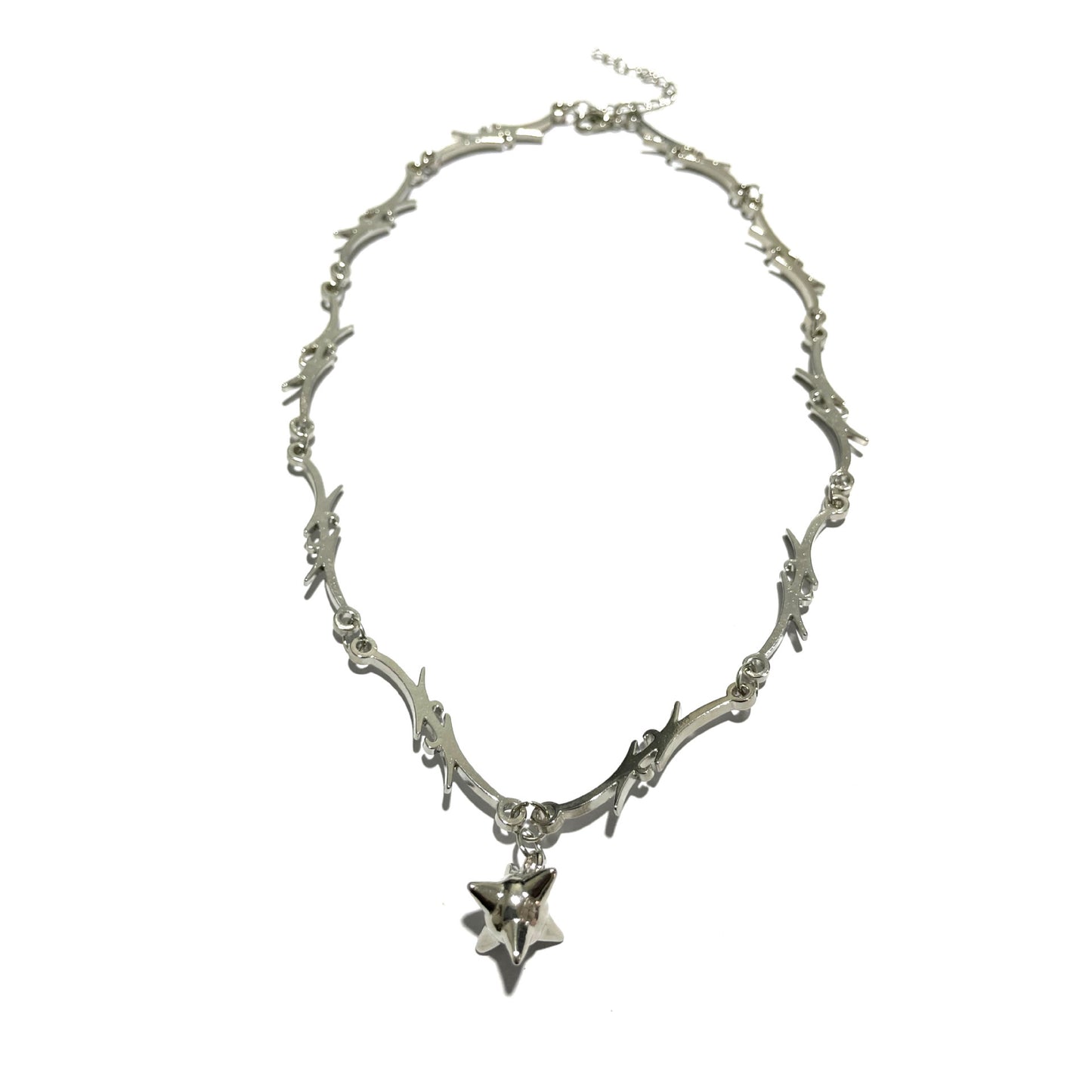 Edgy Geometric Pendant Necklace with Thorn and Flame Motif in Alloy with Electroplated Finish for Women
