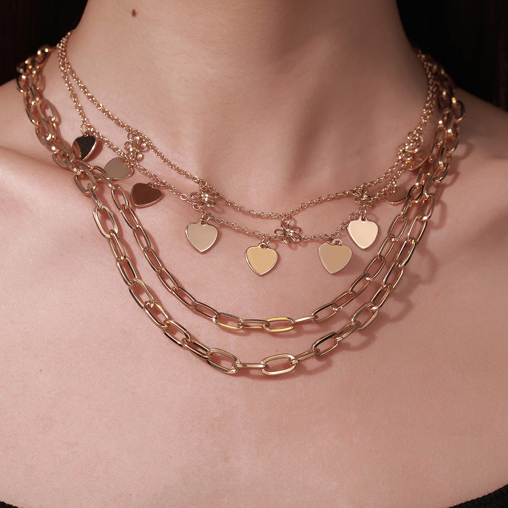 Minimalist Floral and Heart Pendant Necklace for Women in Alloy with Plated Finish on O-Chain