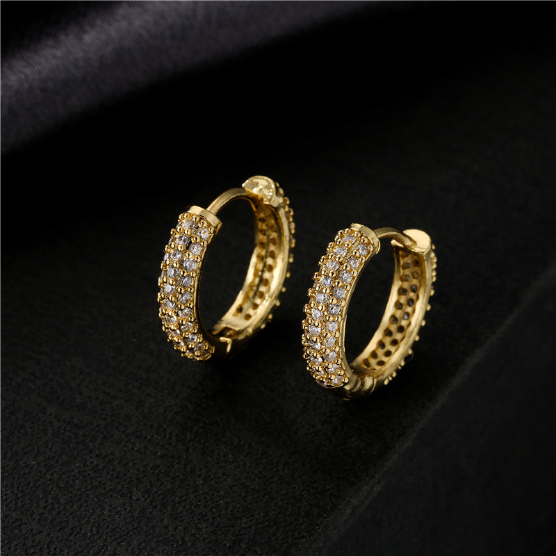 Sweet Elegant Geometric Round Gold Plated Brass Micro-inlaid Cubic Zirconia Earrings