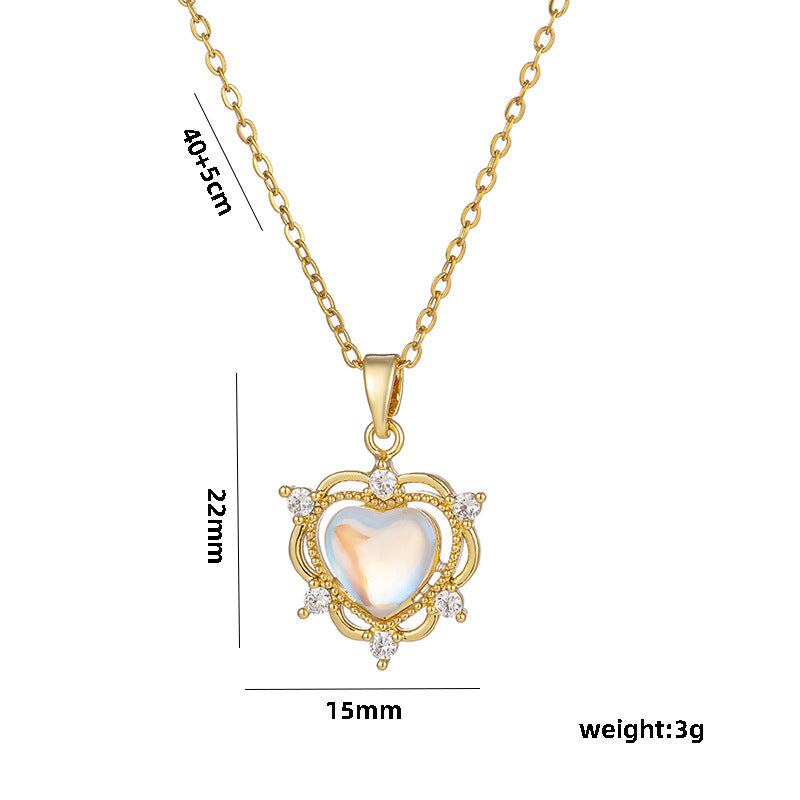 Minimalist Heart-Shaped Titanium Steel Pendant Necklace with Rhinestone Inlay and O-Chain for Women