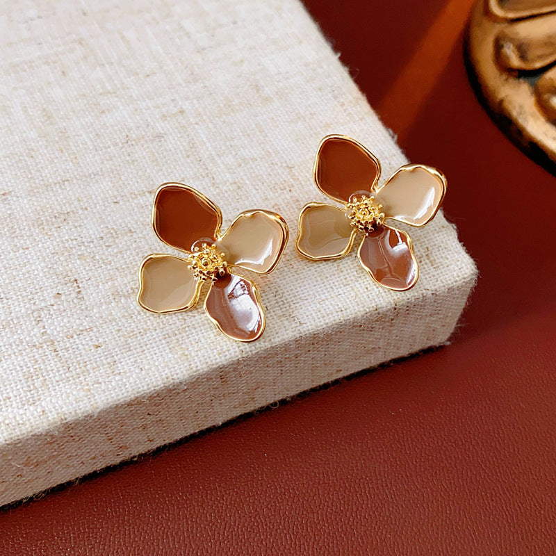 Vintage Floral Earrings with Enamel Finish in Alloy with Stainless Steel Posts for Women