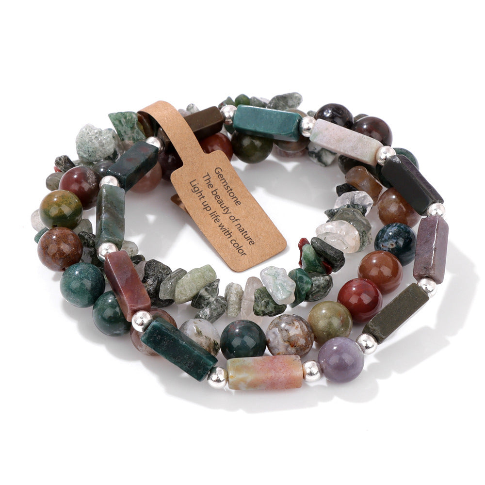 Vintage Geometric Rectangle Crystal Beaded Bracelet Set for Unisex