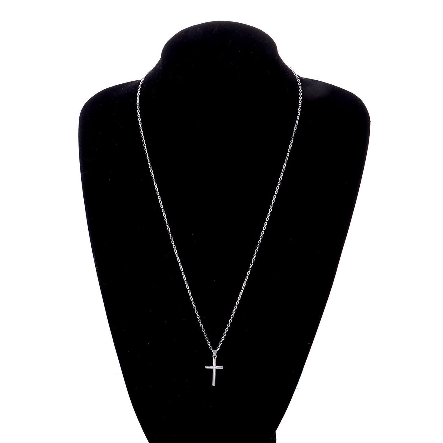 Minimalist Long Layered Necklace with Geometric Cross Pendant in Alloy with Plated Finish for Women