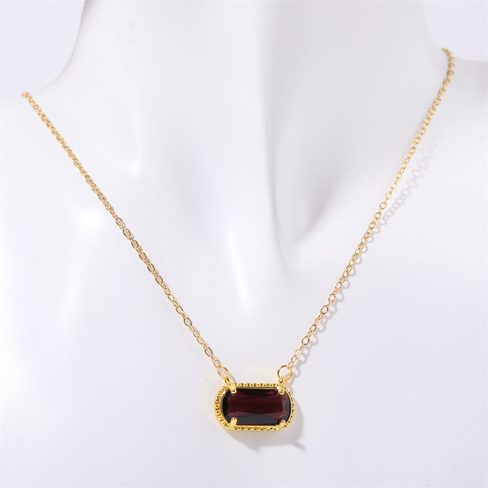 Elegant Oval Green Zircon Necklace in Copper with Electroplated Finish for Women
