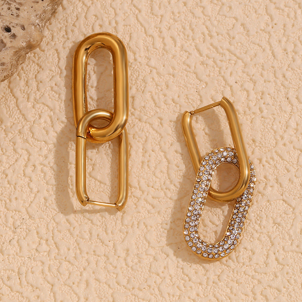 Geometric Stainless Steel Earrings with 18K Gold Plating and Micro-Paved Zirconia for Women
