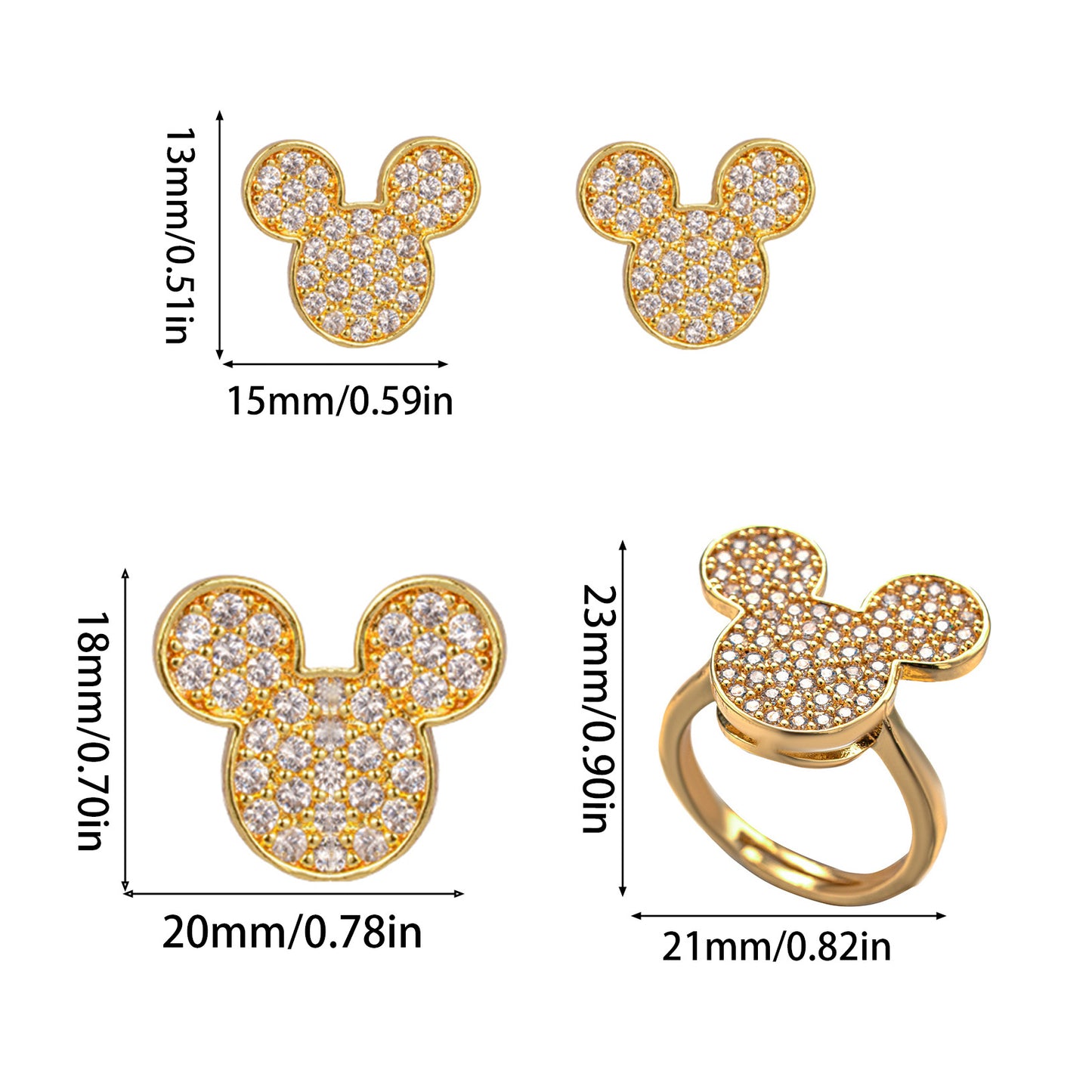 Elegant Minimalist Titanium Steel Heart-Shaped Necklace and Earrings Set with Rhinestone Inlay and Gold Plating for Women