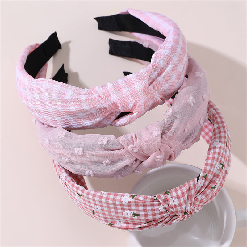 Set de diademas para niñas de 6 a 10 años con diseño de cuadros vichy rosas y lunares, remates de encaje y recubrimiento de resina