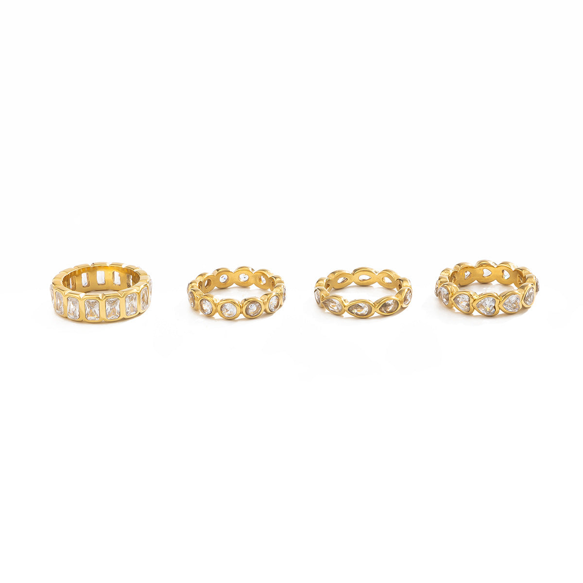 Luxury 18K Gold Plated Stainless Steel Square Round Micro Pave Cubic Zirconia Ring for Women