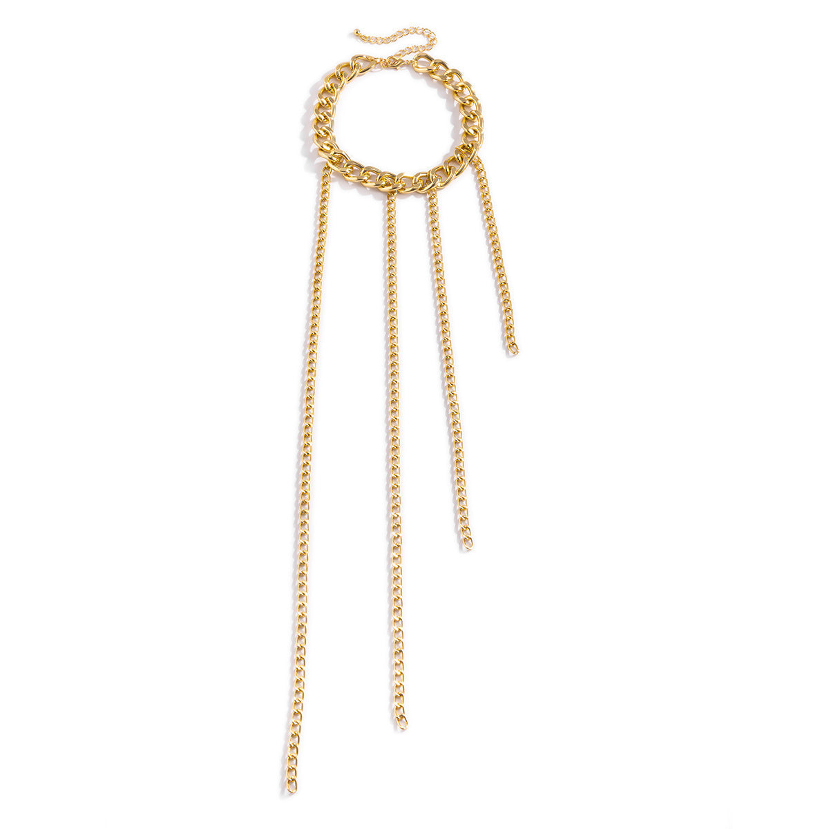 Collana lunga da donna in stile punk geometrico con nappe e catena in metallo galvanizzato