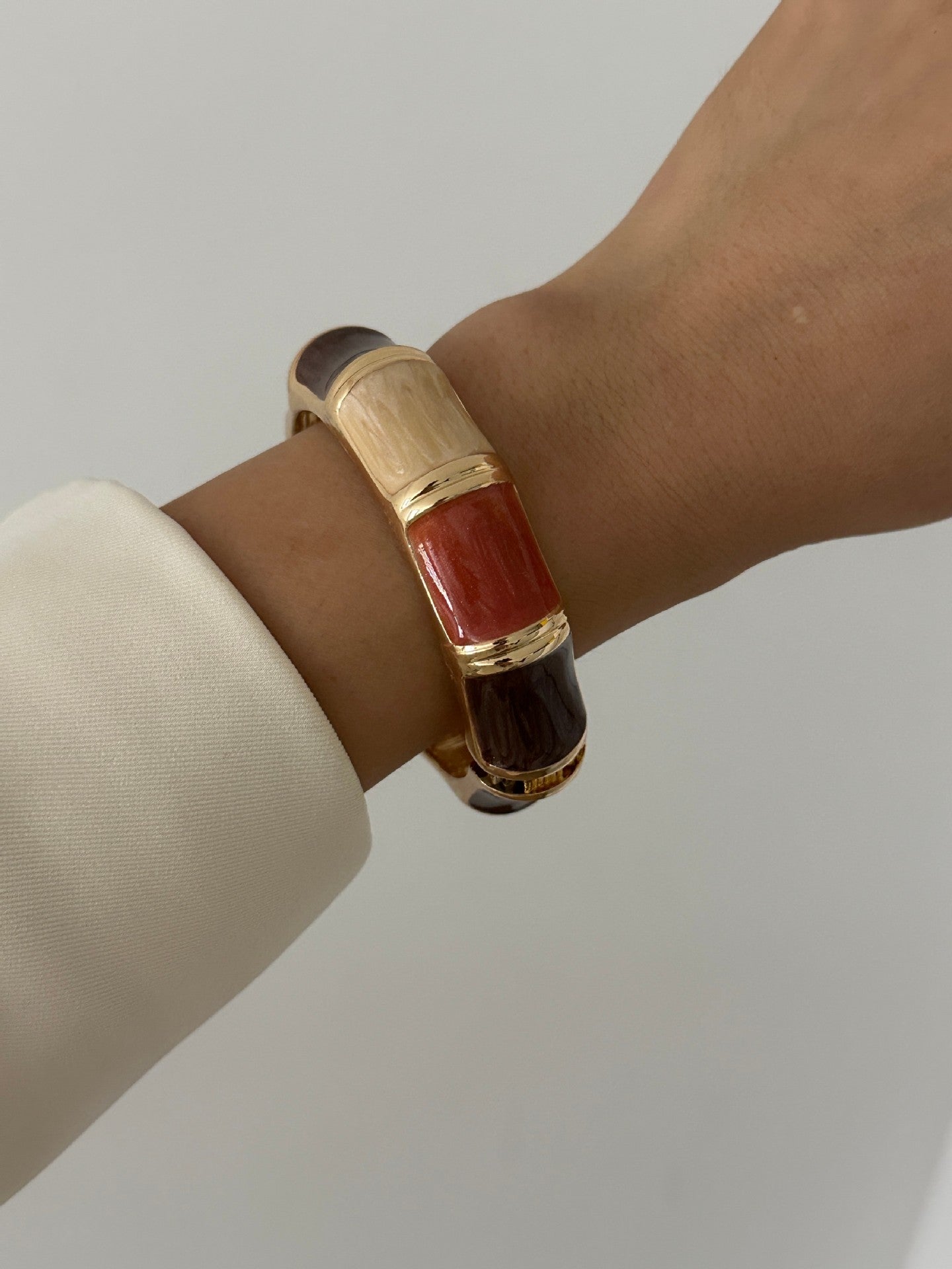 Pulsera Abierta de Puño con Nudo de Bambú de Aleación Geométrica, de Goteo de Aceite, de Lujo Vintage
