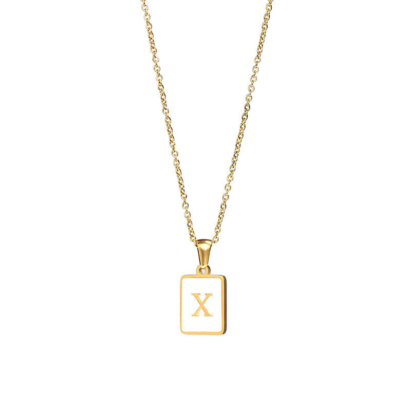Minimalist 18K Gold Plated Square Letter Pendant Necklace Stainless Steel Shell Design for Women