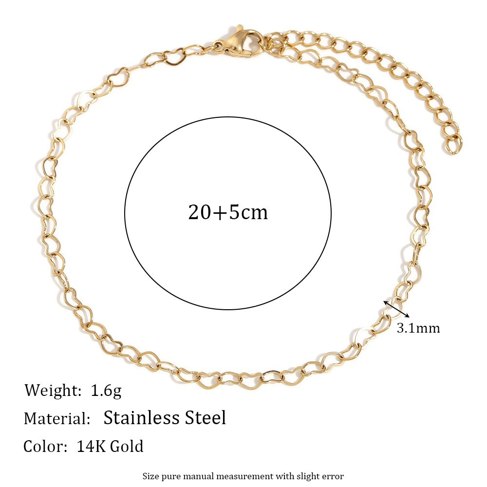 Cavigliera da donna minimalista a forma di cuore in acciaio inossidabile placcato oro 14K