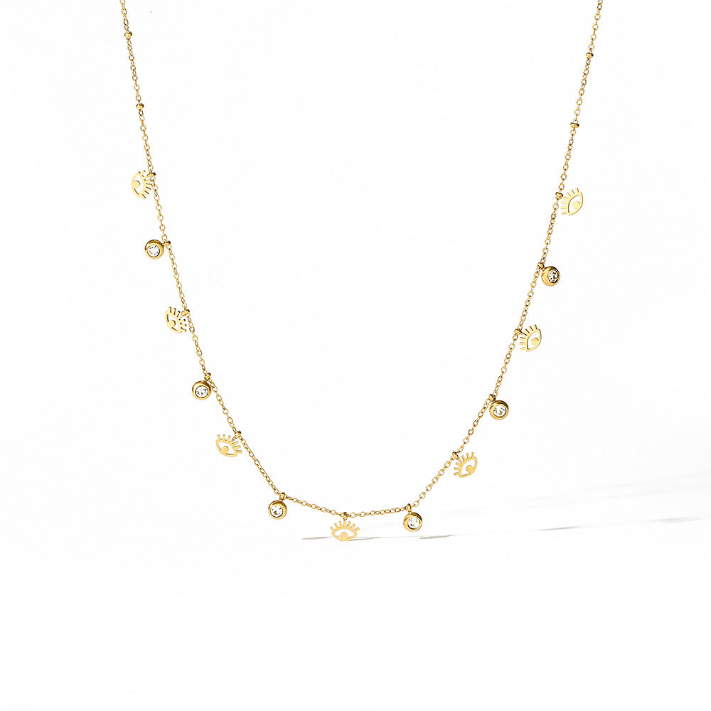 Collana Minimalista in Acciaio al Titanio con Occhio e Stella Geometrica per Donna Elegante Versatile Pendente Inossidabile