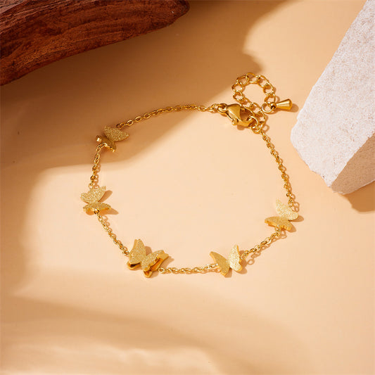 Minimalist Fashionable Butterfly-Shaped Gold-Plated Stainless Steel Bracelet for Women