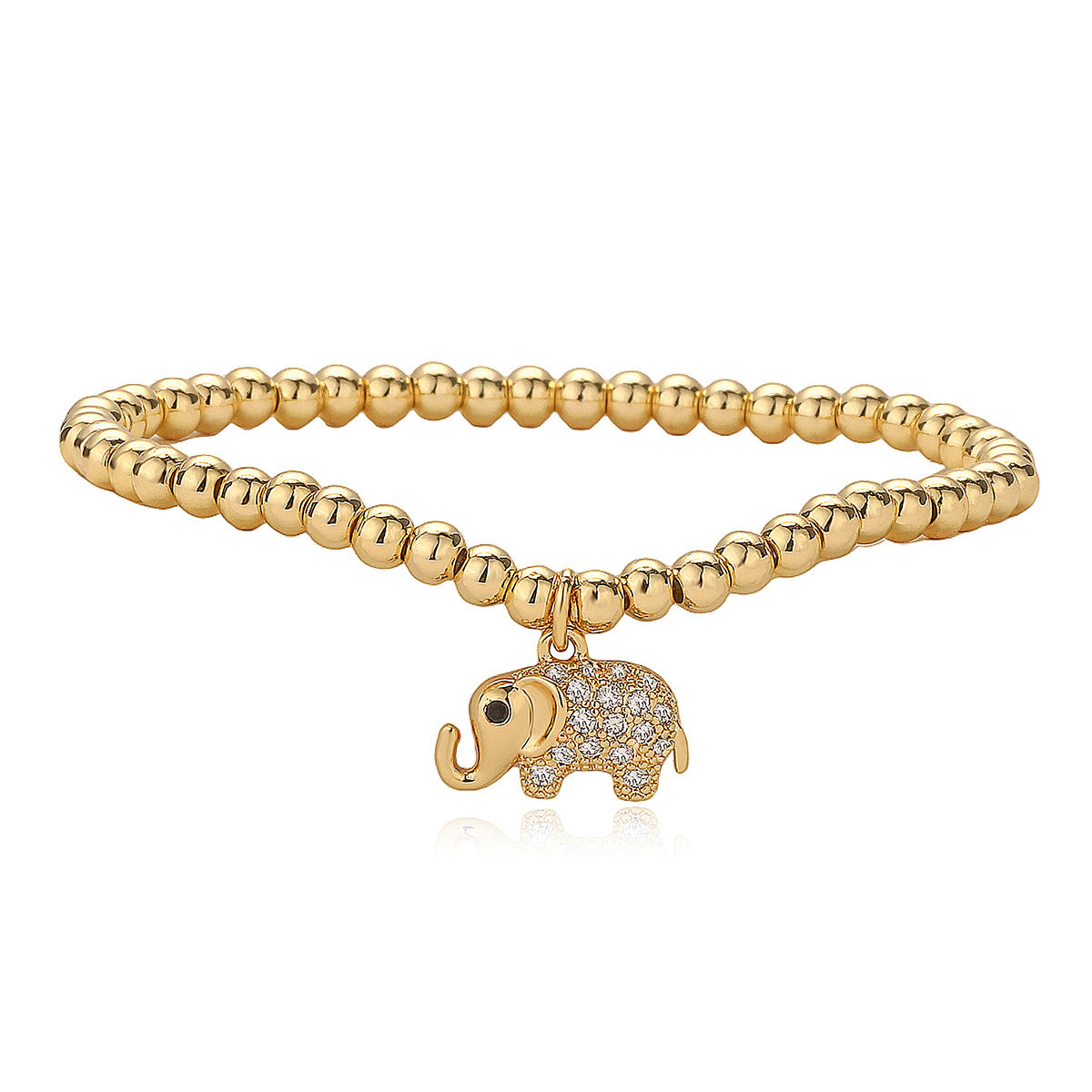 Bracciale con ciondolo a forma di elefante e cavalluccio marino geometrico alla moda con perline in rame, base in rame placcato oro 18 carati, intarsio in zirconi, da donna