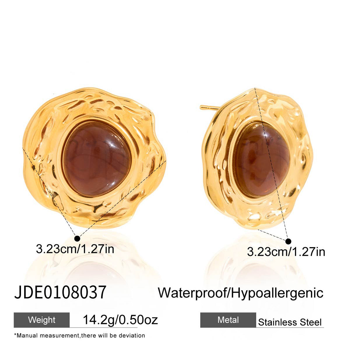 Conjunto de pulsera de resina de acero inoxidable y titanio de forma irregular y pendientes acrílicos de ámbar para mujer