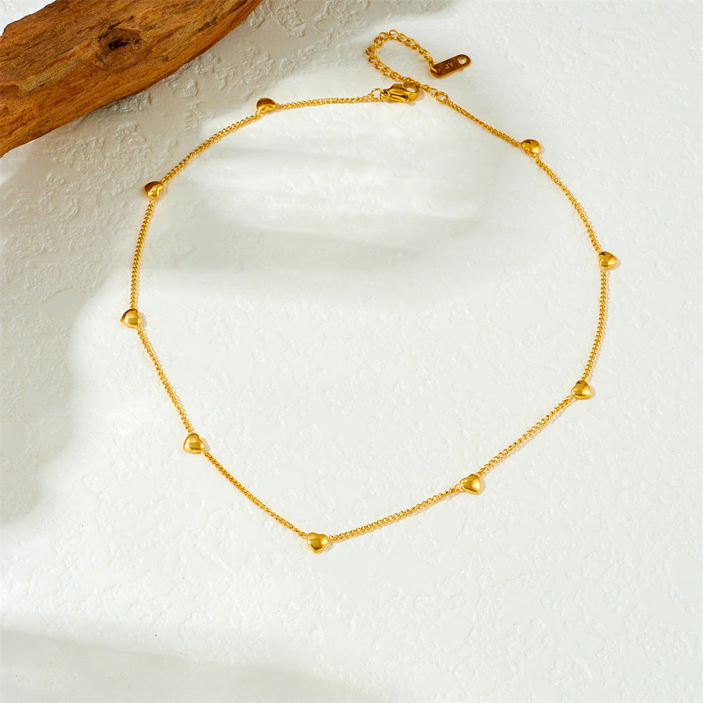 Elegant Gold Plated Stainless Steel Heart Pendant Necklace Serpentine Chain