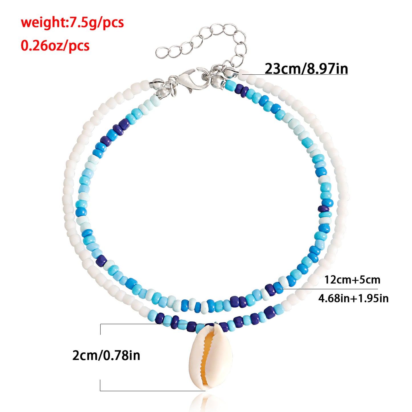 Bohemian Double-Layer Beaded Shell Anklet for Women in Alloy with Geometric Design Summer Beach Jewelry