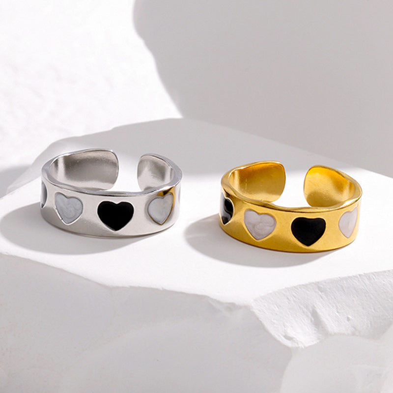 Minimalist Heart-Shaped Titanium Steel Ring with 18K Gold Plating for Women, Hypoallergenic Stainless Steel Adjustable Band