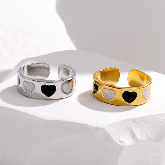 Anillo de Corazón Minimalista de Acero de Titanio con Chapado en Oro de 18K para Mujer, Banda Ajustable de Acero Inoxidable Hipoalergénico