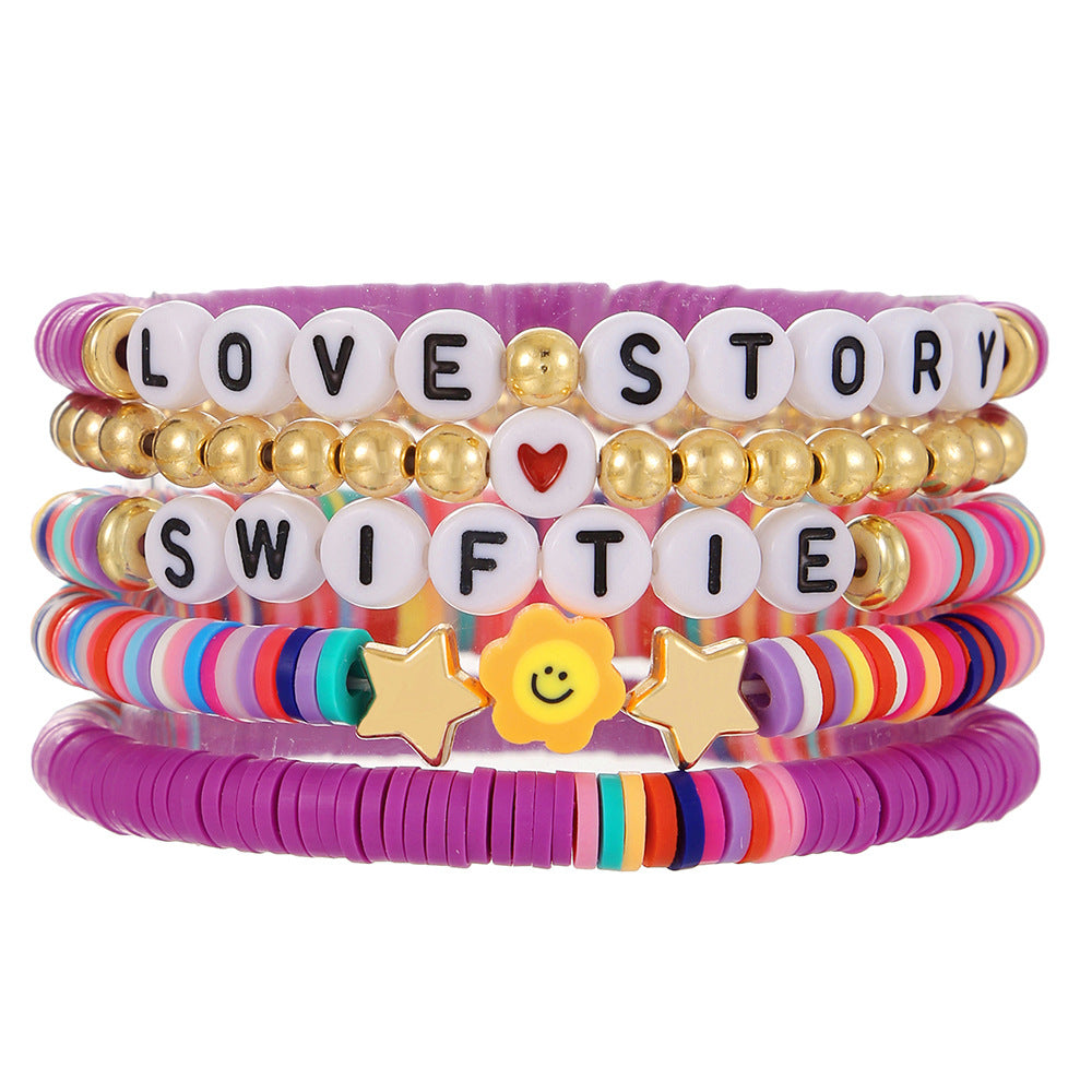 Purple Resin Letter Bead Bracelet with Brass and Acrylic Accents for Unisex