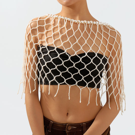 Sweet and Edgy Geometric Body Chain with Imitation Pearls, Handcrafted Luxe-Style Jewelry for Women