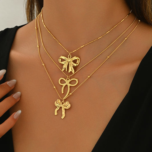 Collana Minimalista a Fiocco in Lega con Finitura Placcata da Donna, Set di Catene Regolabili per Clavicole