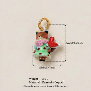 Vintage 18K Gold Plated Brass Animal Mushroom Drip Oil Charm Bar