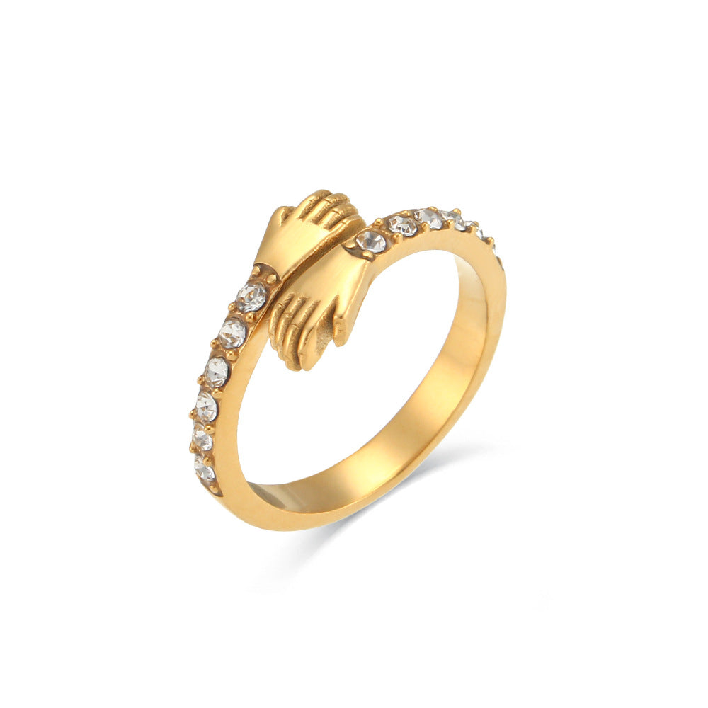 Minimalist Geometric Stainless Steel Adjustable Ring with Zirconia Accents for Women