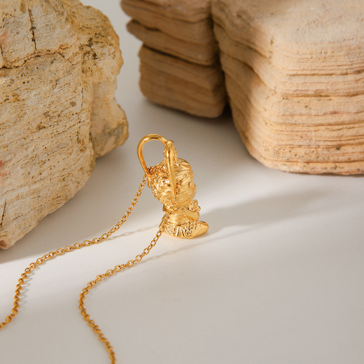 Minimalist Monkey-Shaped Stainless Steel Pendant Necklace with 18K Gold Plating and O-Chain for Women