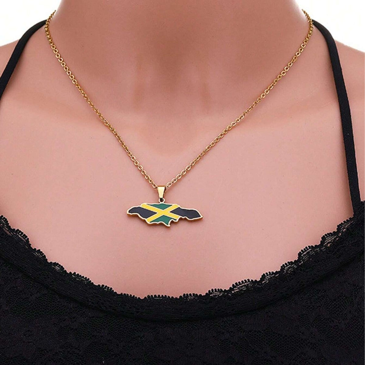 Minimalist Geometric African Jamaica Map Pendant Necklace in Stainless Steel with Polished Finish for Unisex Wear