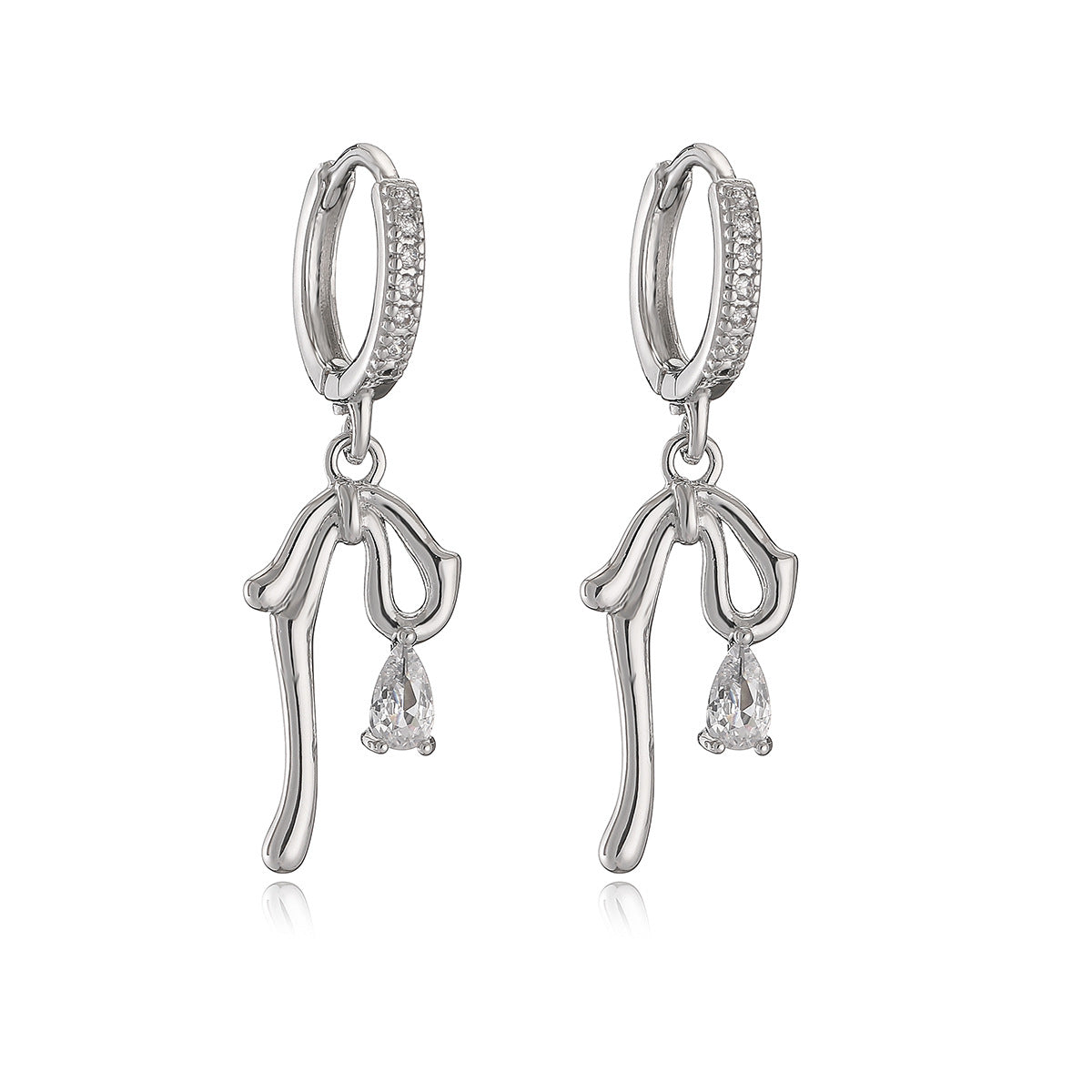 Orecchini pendenti da donna minimalisti in rame a forma di fiocco con placcatura in oro 18K e intarsio in zirconi