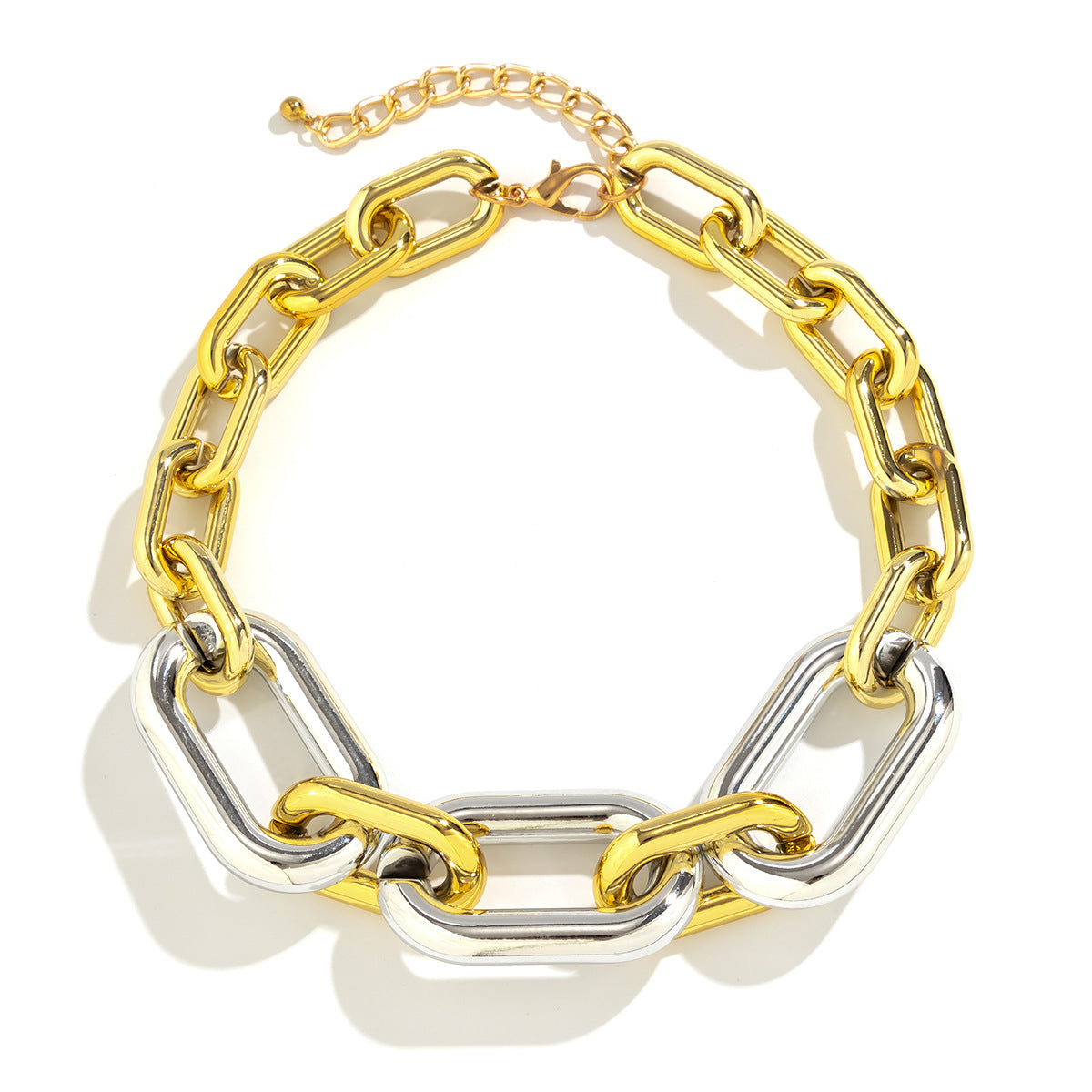 Punk Geometric Pendant Necklace for Women with Electroplated Metal O-Chain and Bold Chunky Design