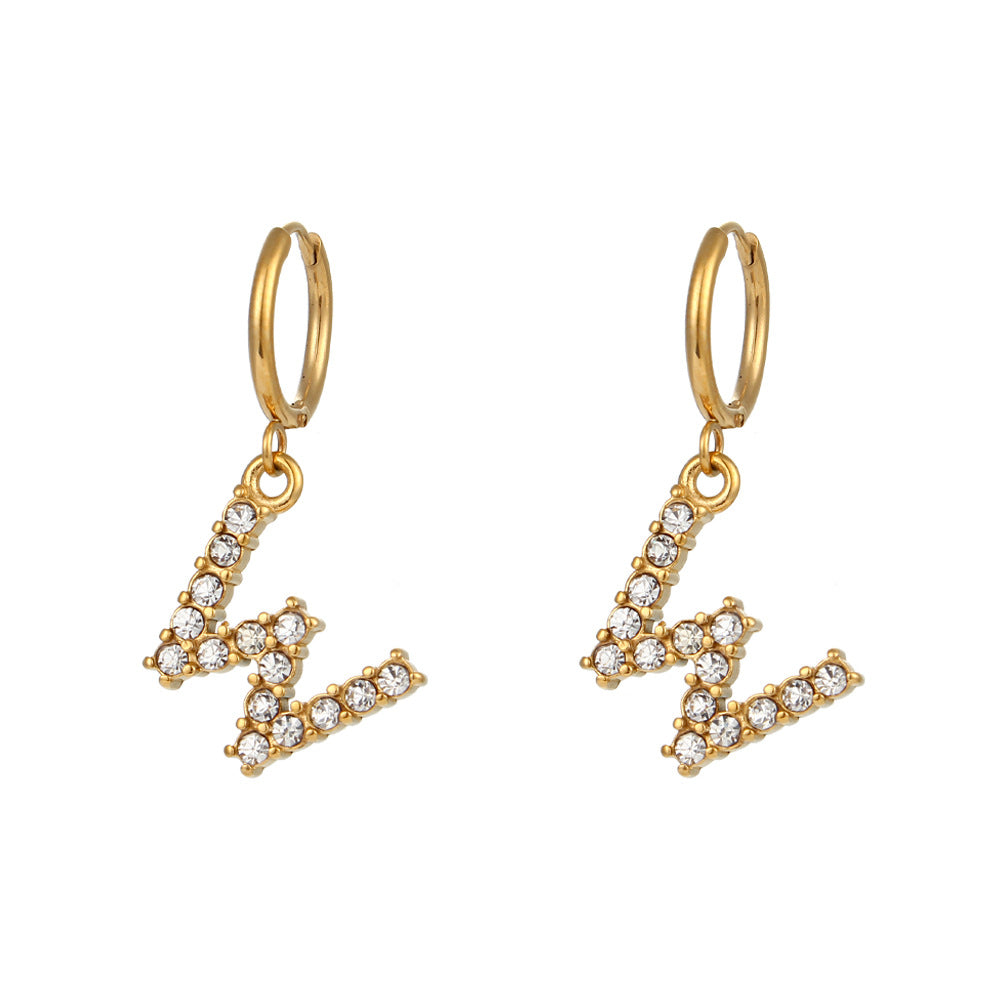 Minimalist Fashion Letter Earrings for Women Stainless Steel with 18K Gold Plating and Micro-Pave Zirconia
