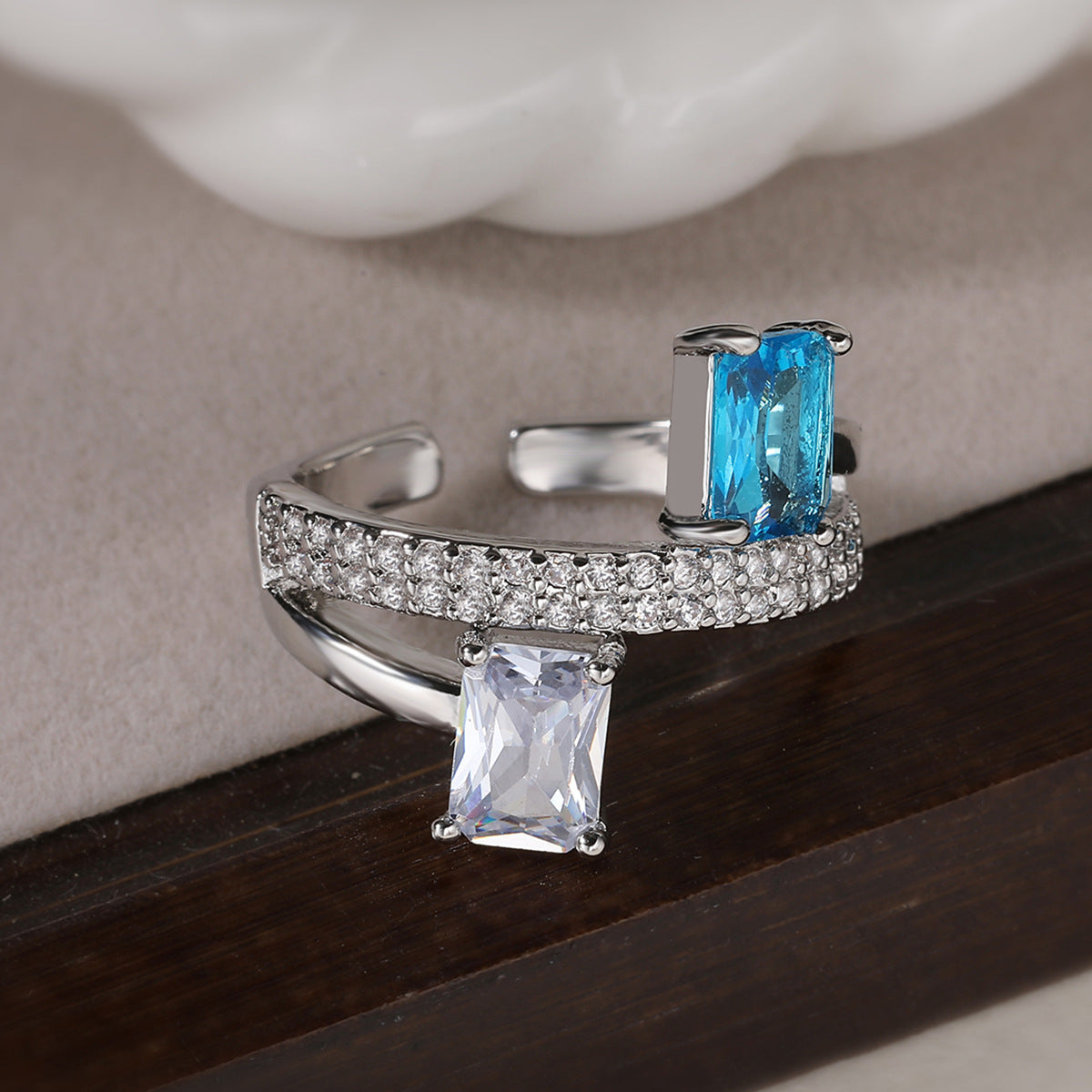 Minimalist Geometric Gold Plated Brass Ring with Cubic Zirconia for Women